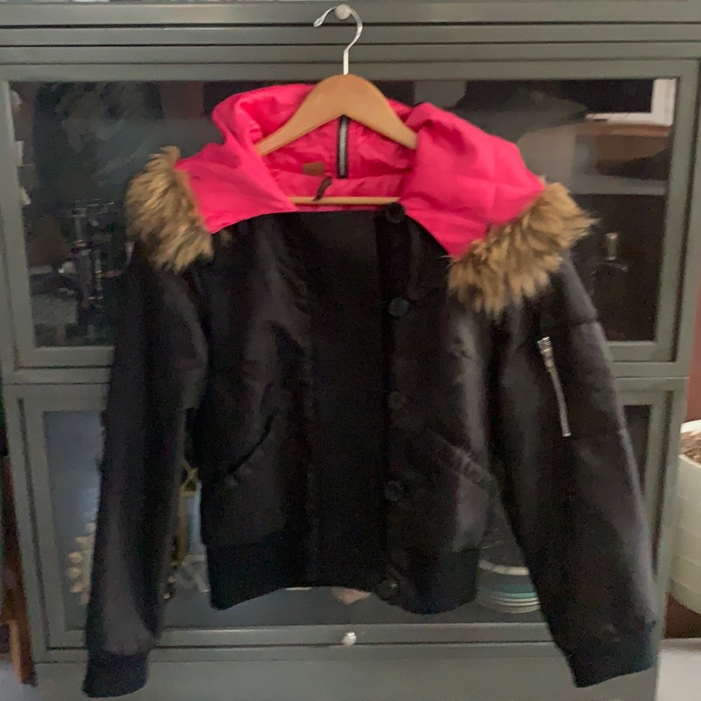 Arden B hot pink trim bomber jacket.